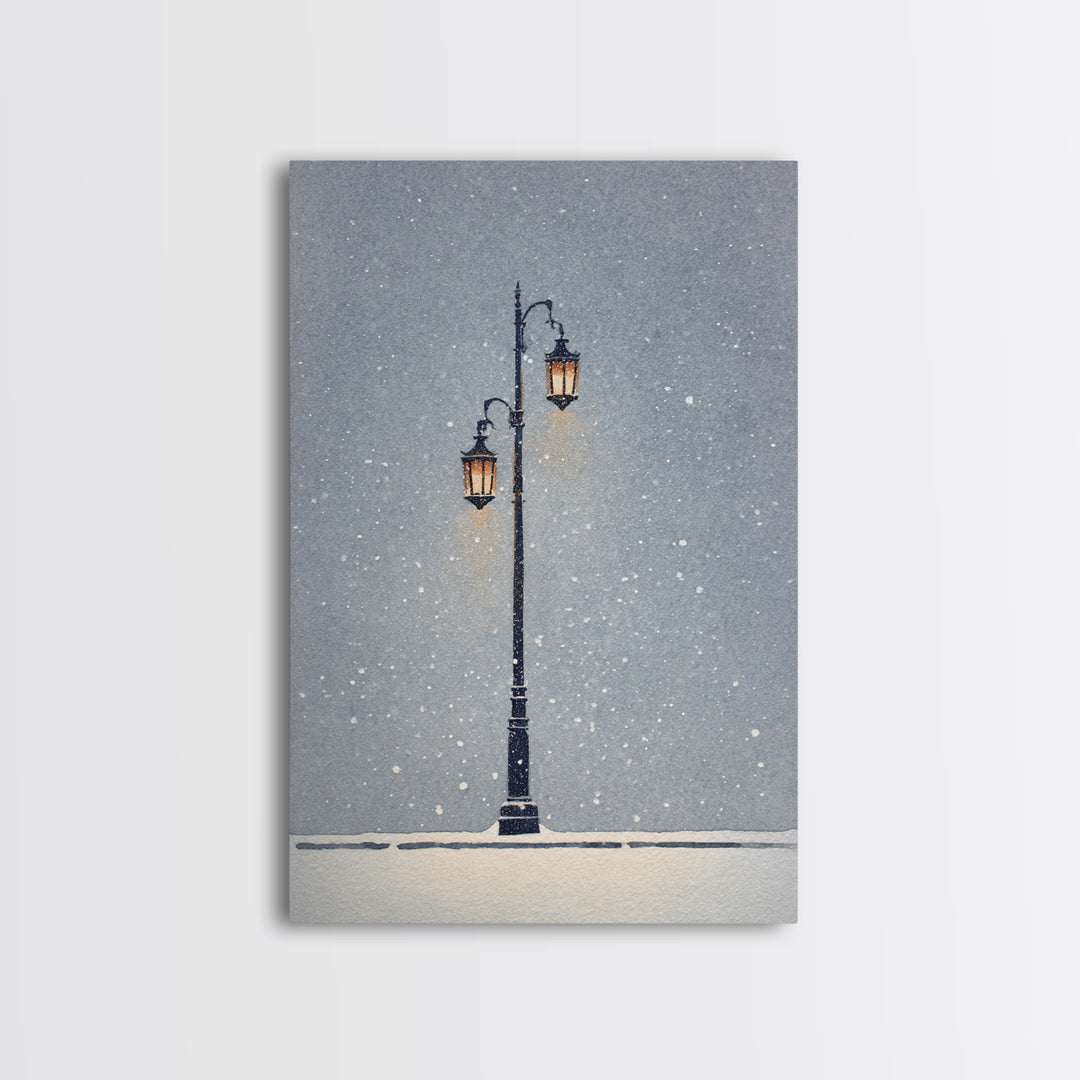 Streetlamp and Falling Snow Framed Canvas Print, Urban Art, Contemporary Art, Living Room Decor, Oil Painting, Urban, URB-2x3-21