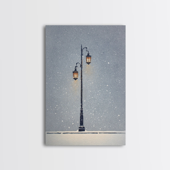 Streetlamp and Falling Snow Framed Canvas Print, Urban Art, Contemporary Art, Living Room Decor, Oil Painting, Urban, URB-2x3-21