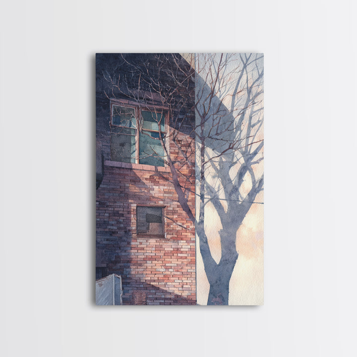 Brick Wall and Window Shadows as Geometry Framed Canvas Print, Urban Art, Wall Decor, Living Room Decor, Fine Art, Urban, URB-2x3-37