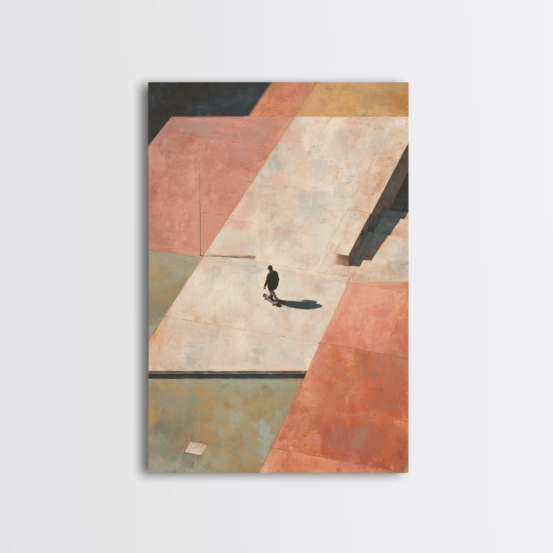 Skateboarder Crossing a Concrete Plaza Canvas Print, Urban Art, Minimalist Decor, Living Room Decor, Fine Art, Urban, URB-2x3-39
