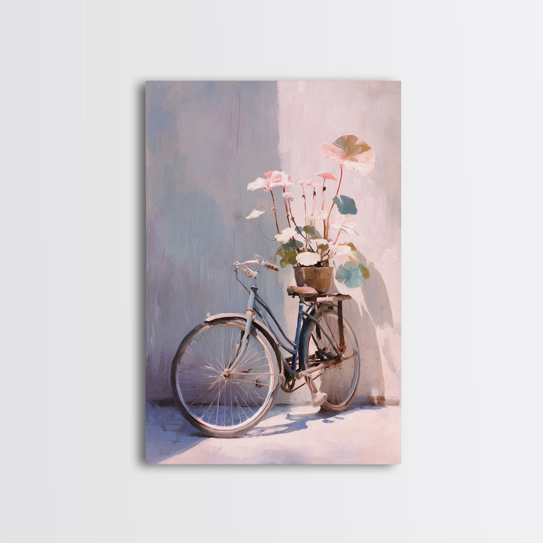 Bicycle Locked to Post Framed Canvas Print, Urban Art, Wall Art, Living Room Decor, Fine Art, Urban, Printable Art, URB-2x3-47