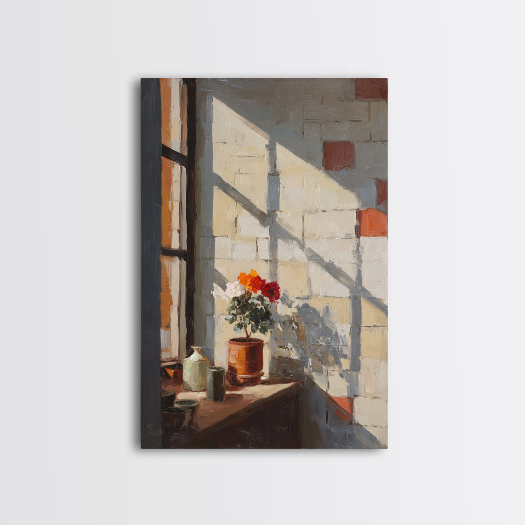Brick Wall and Window Shadows as Geometry Canvas Print, Urban Art, Original Art, Living Room Decor, Urban, Black Woman Art, URB-2x3-61