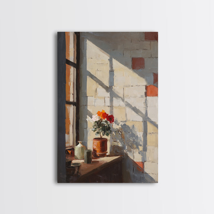 Brick Wall and Window Shadows as Geometry Canvas Print, Urban Art, Original Art, Living Room Decor, Urban, Black Woman Art, URB-2x3-61