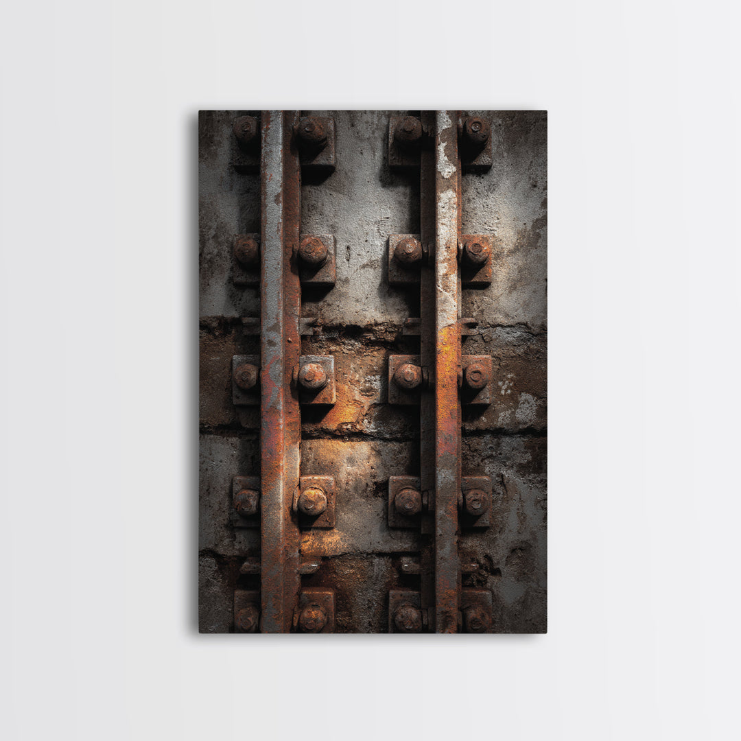 Industrial Rail Tracks Leading into City Framed Canvas Print, Urban Art, Digital Prints, Living Room Decor, Fine Art, Urban, URB-2x3-78