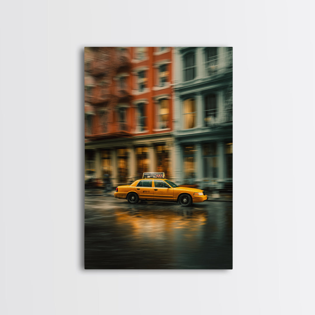 Taxi Cab Motion Blur Framed Canvas Print, Urban Art, Modern Wall Art, Living Room Decor, Abstract Art, Urban, Pop Art, URB-2x3-83