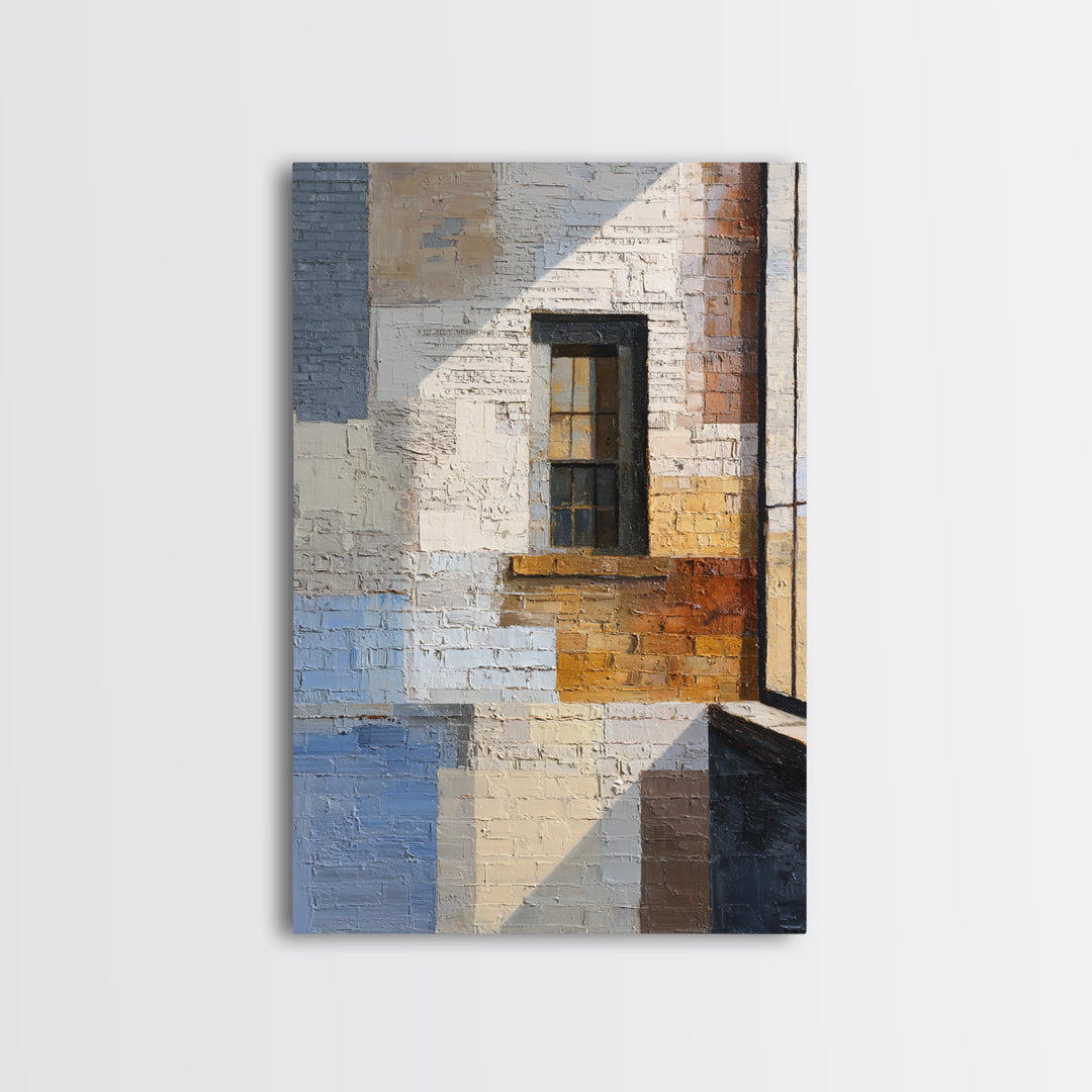 Brick Wall and Window Shadows as Geometry Framed Canvas Print, Urban Art, Modern Wall Art, Living Room Decor, Fine Art, Urban, URB-2x3-85