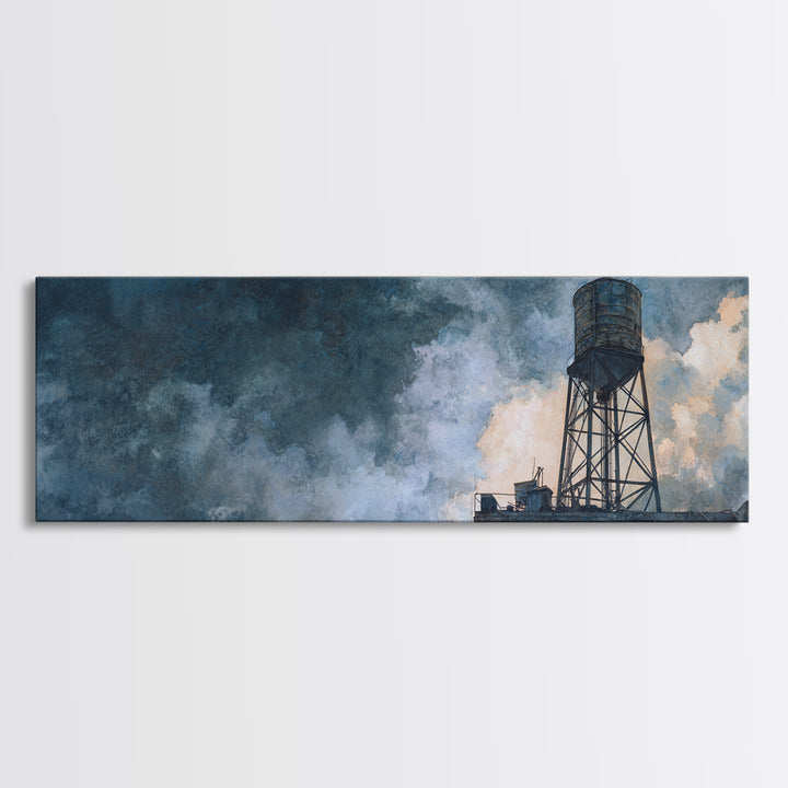 Rooftop Water Tower Canvas Print, Urban Art, Black Art Prints, Living Room Decor, Abstract Art, Urban, Neutral Decor, URB-3x1-49