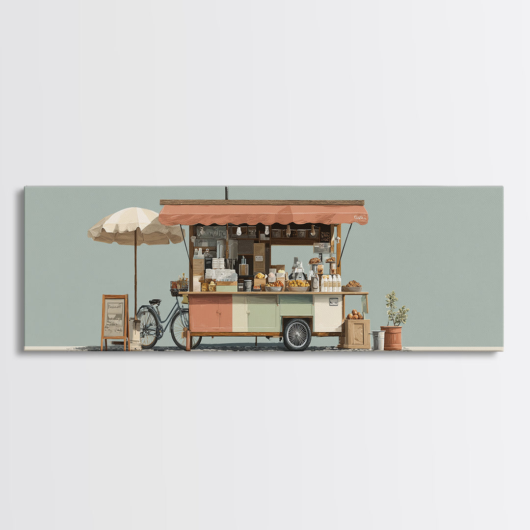 Street Food Cart Still Life Without Signage Framed Canvas Print, Urban Art, Room Decor, Living Room Decor, Fine Art, Urban, URB-3x1-63