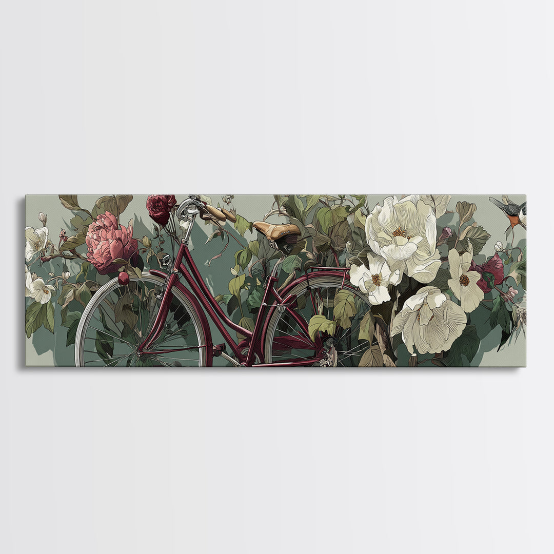Bicycle Locked to Post Framed Canvas Print, Urban Art, Textured Wall Art, Living Room Decor, Watercolor Art, Urban, URB-3x1-79