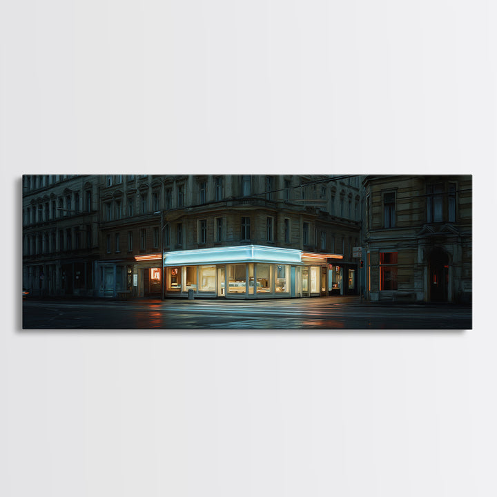 Neon Sign Glow Reflected on Black Street Canvas Print, Urban Art, Modern Art, Living Room Decor, Fine Art, Urban, Gay Art, URB-3x1-94