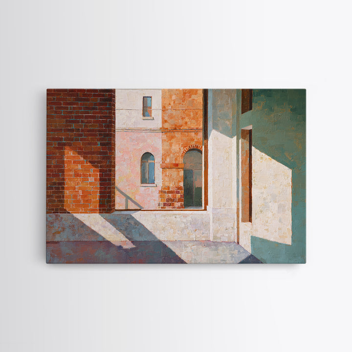 Brick Wall and Window Shadows as Geometry Canvas Print, Urban Art, Book Shelf Decor, Living Room Decor, Fine Art, Urban, URB-3x2-33