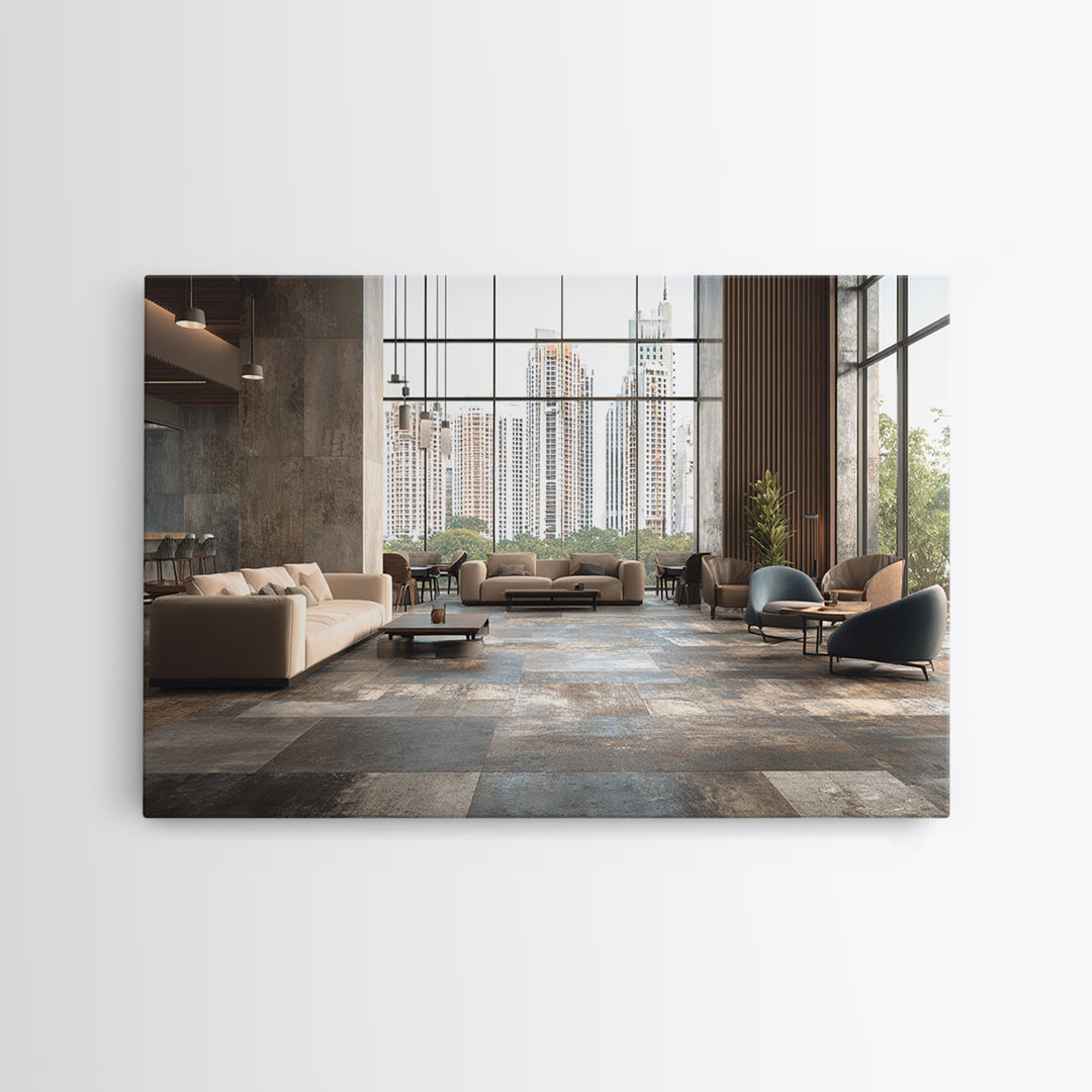 Moody City Skyline Reflected Framed Canvas Print, Urban Art, Black Art Prints, Living Room Decor, Urban, Neutral Decor, URB-3x2-5