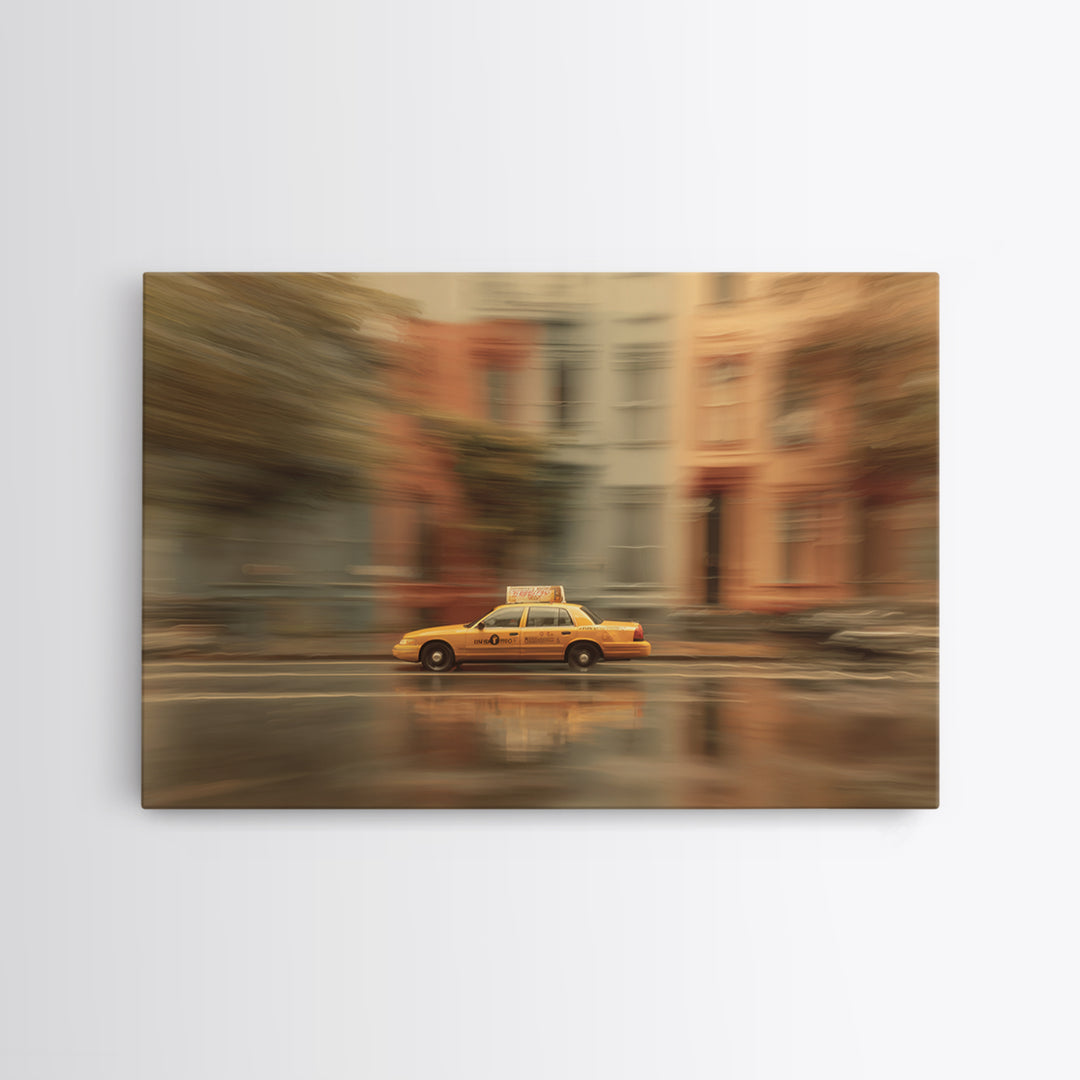 Taxi Cab Motion Blur Framed Canvas Print, Urban Art, Wall Decor, Living Room Decor, Oil Painting, Urban, Living Room Wall Art, URB-3x2-55