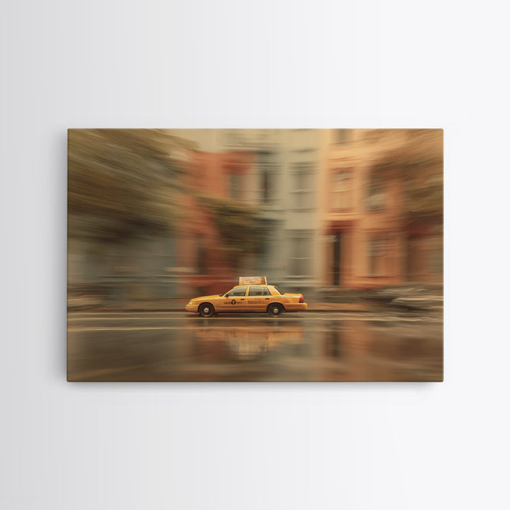 Taxi Cab Motion Blur Framed Canvas Print, Urban Art, Wall Decor, Living Room Decor, Oil Painting, Urban, Living Room Wall Art, URB-3x2-55