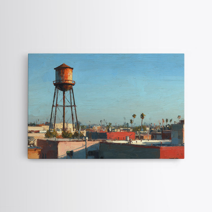 Rooftop Water Tower Canvas Print, Urban Art, Black Woman Art, Living Room Decor, Oil Painting, Urban, Fine Art Print, URB-3x2-61