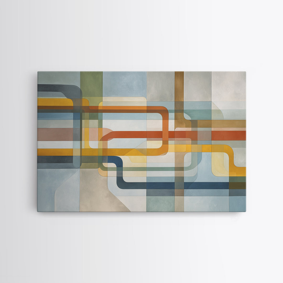 Abstract Subway Map Lines Without Labels Framed Canvas Print, Urban Art, Statement Artwork, Living Room Decor, Abstract Art, URB-3x2-80