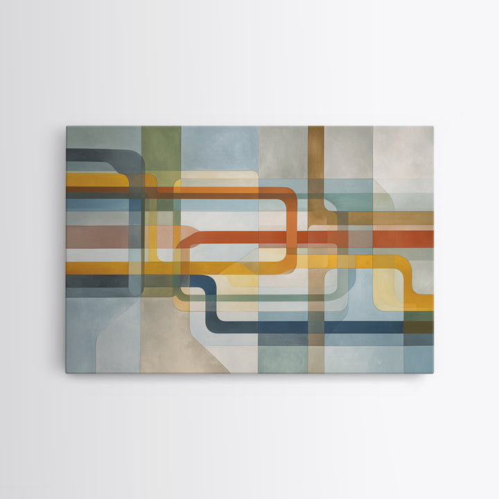 Abstract Subway Map Lines Without Labels Framed Canvas Print, Urban Art, Statement Artwork, Living Room Decor, Abstract Art, URB-3x2-80