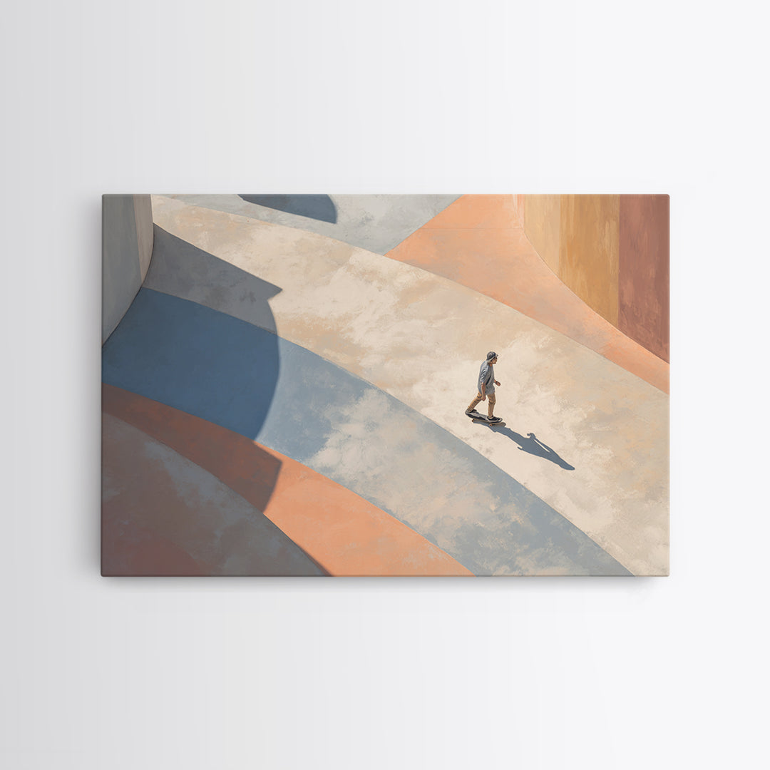 Skateboarder Crossing a Concrete Plaza Canvas Print, Urban Art, Wall Art, Living Room Decor, Fine Art, Urban, Digital Print, URB-3x2-83
