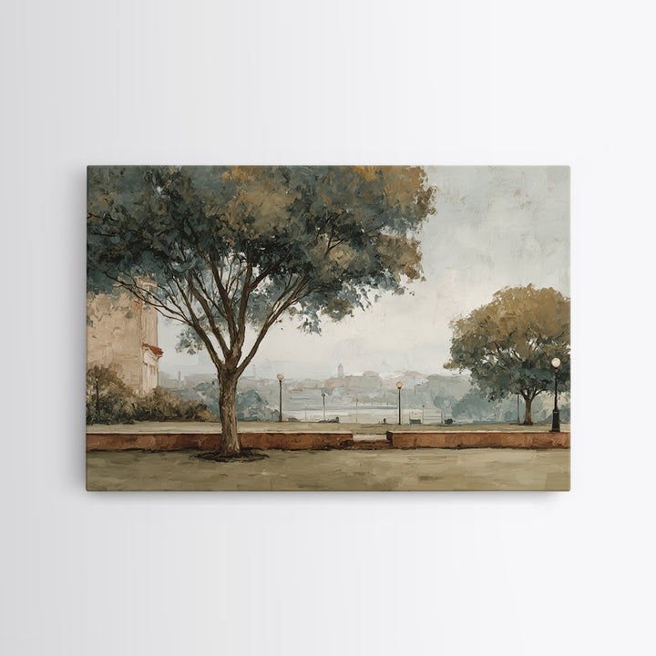 City Park Tree Framed by Buildings Canvas Print, Urban Art, Book Shelf Decor, Living Room Decor, Abstract Art, Urban, URB-3x2-94