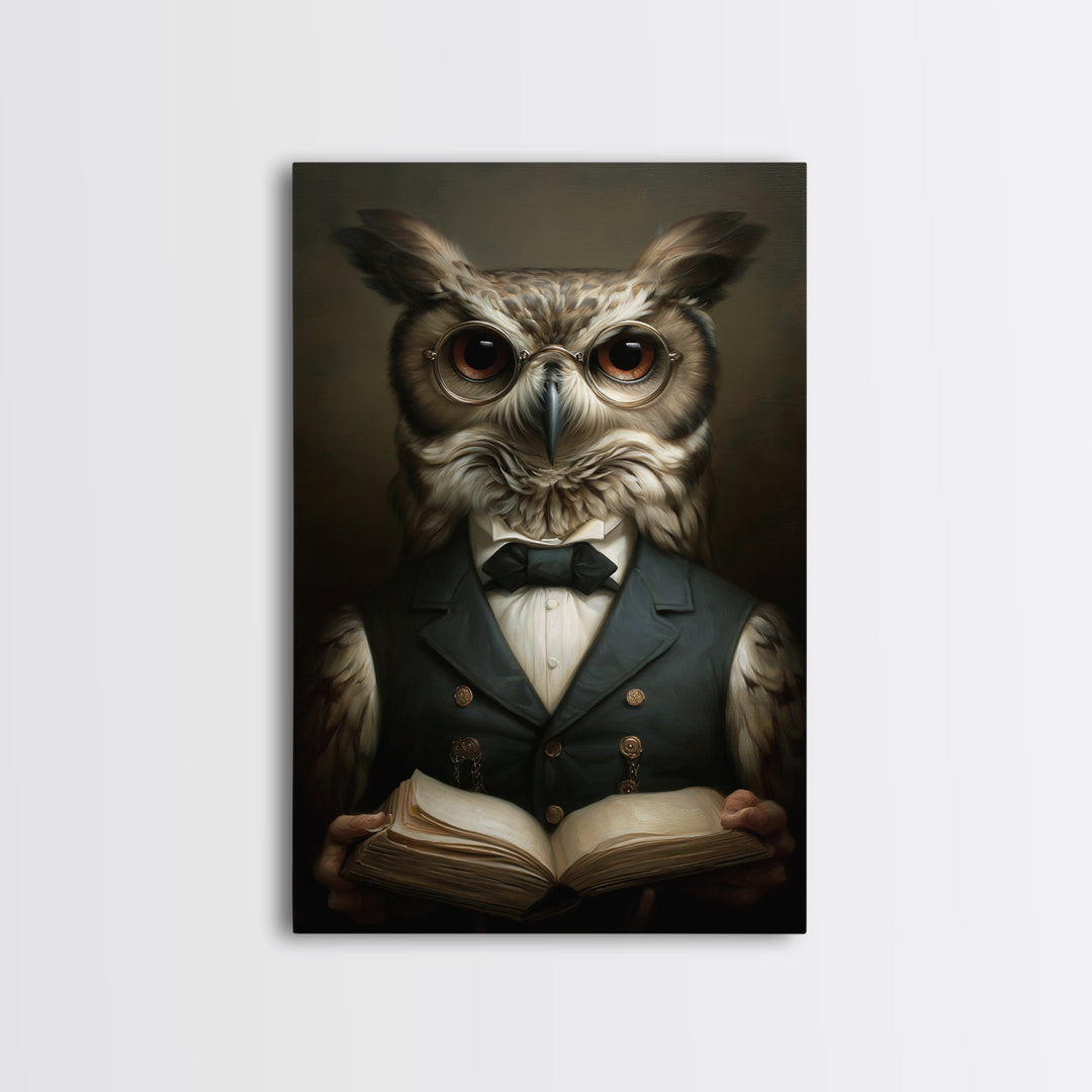 Owl Scholar, Victorian Animal Portrait, Halloween Art, Gothic Whimsy Decor, Anthropomorphic Costume Art