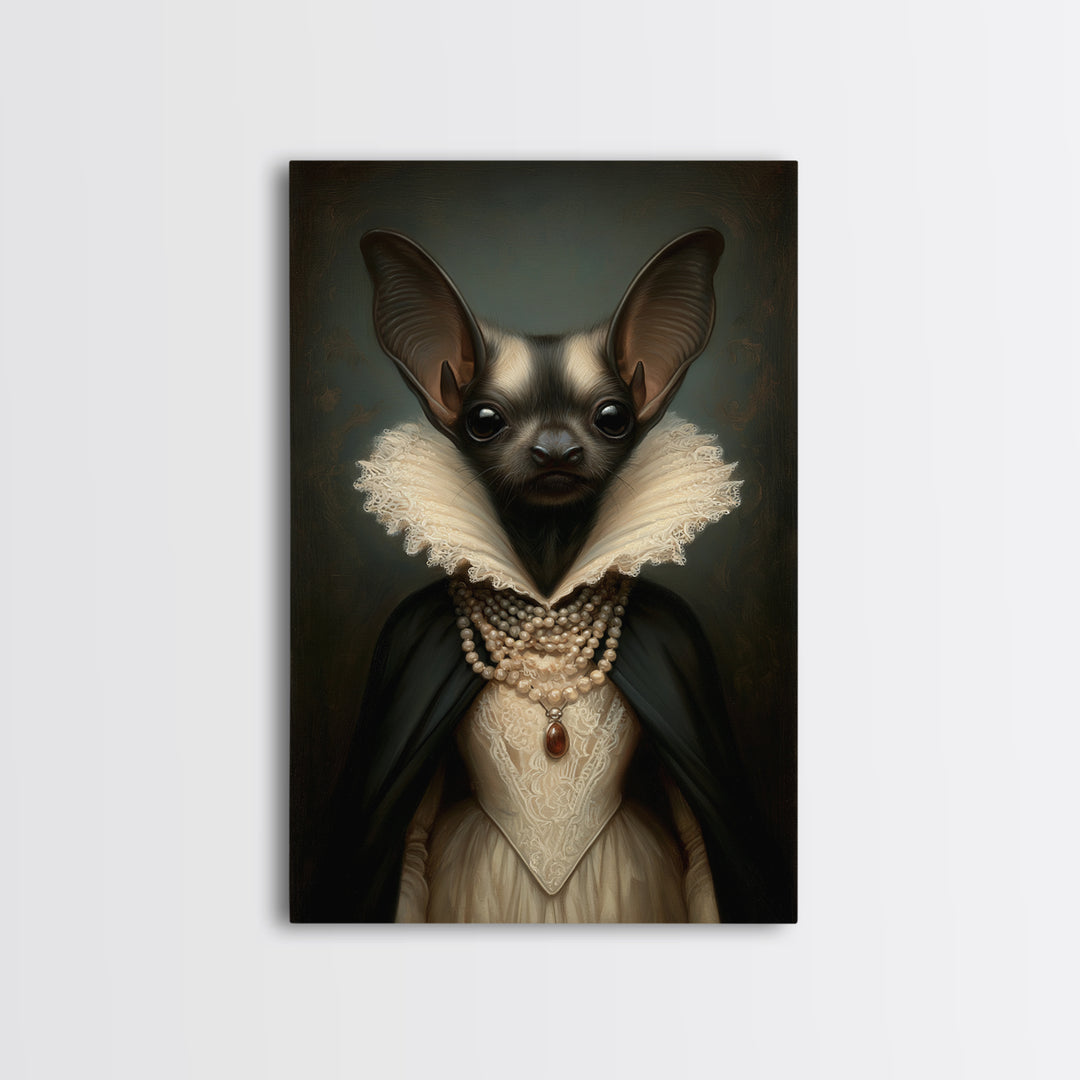 Bat Countess, Victorian Animal Portrait, Halloween Art, Gothic Whimsy Decor, Anthropomorphic Costume Art