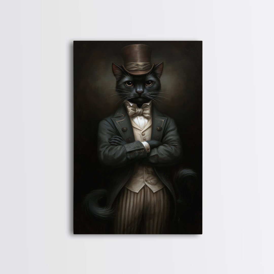 Black Cat Magician, Victorian Animal Portrait, Halloween Art, Gothic Whimsy Decor, Anthropomorphic Costume Art