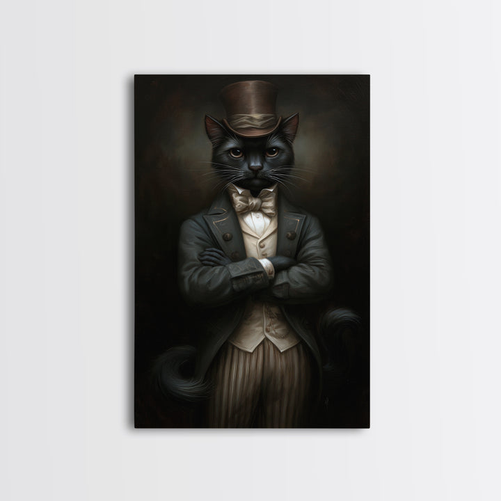 Black Cat Magician, Victorian Animal Portrait, Halloween Art, Gothic Whimsy Decor, Anthropomorphic Costume Art