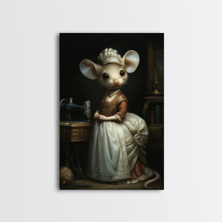 Mouse Seamstress, Victorian Animal Portrait, Halloween Art, Gothic Whimsy Decor, Anthropomorphic Costume Art