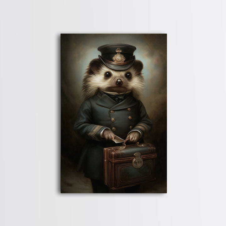 Hedgehog Postmaster, Victorian Animal Portrait, Halloween Art, Gothic Whimsy Decor, Anthropomorphic Costume Art