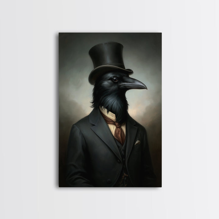 Crow Undertaker, Victorian Animal Portrait, Halloween Art, Gothic Whimsy Decor, Anthropomorphic Costume Art
