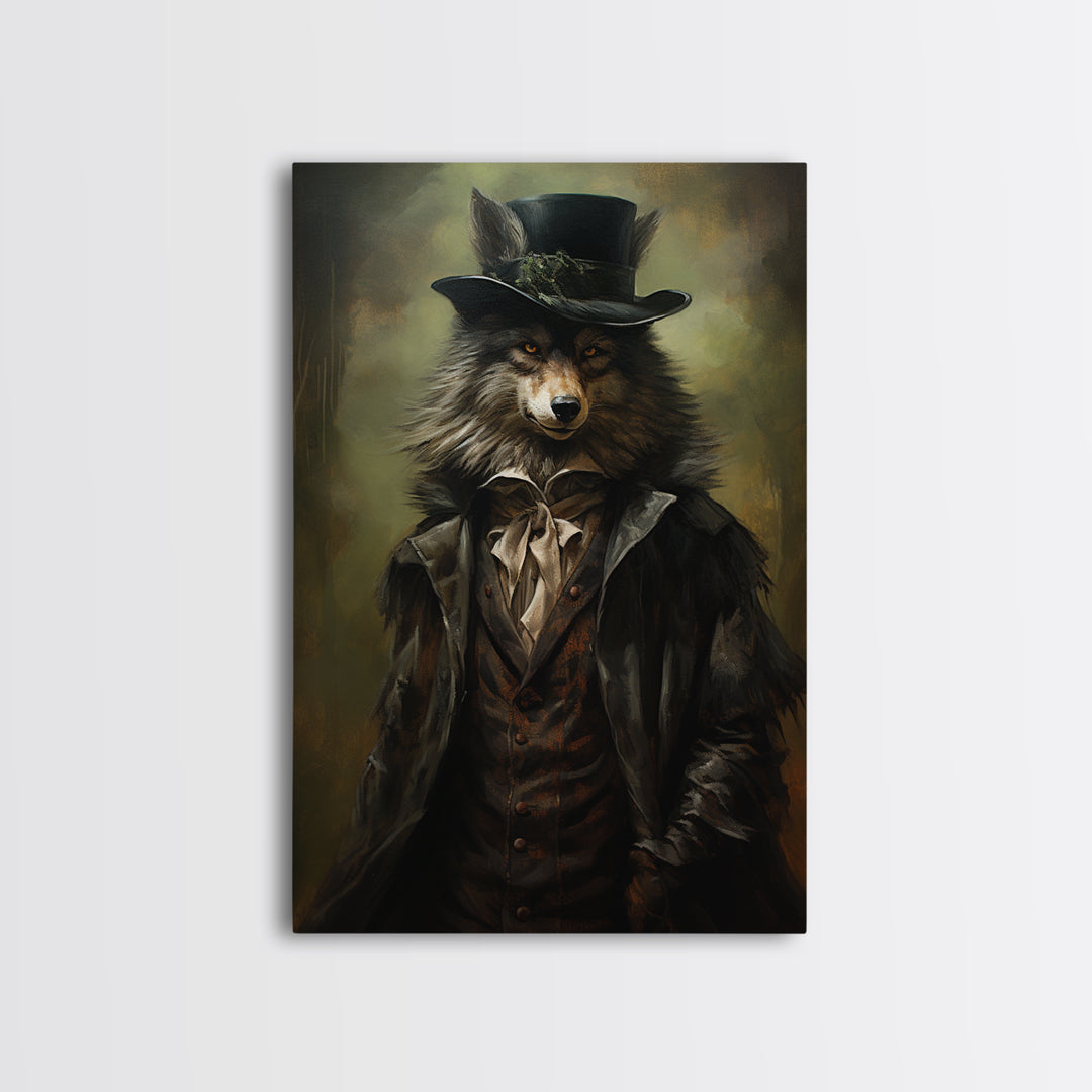 Wolf Gentleman, Victorian Animal Portrait, Halloween Art, Gothic Whimsy Decor, Anthropomorphic Costume Art