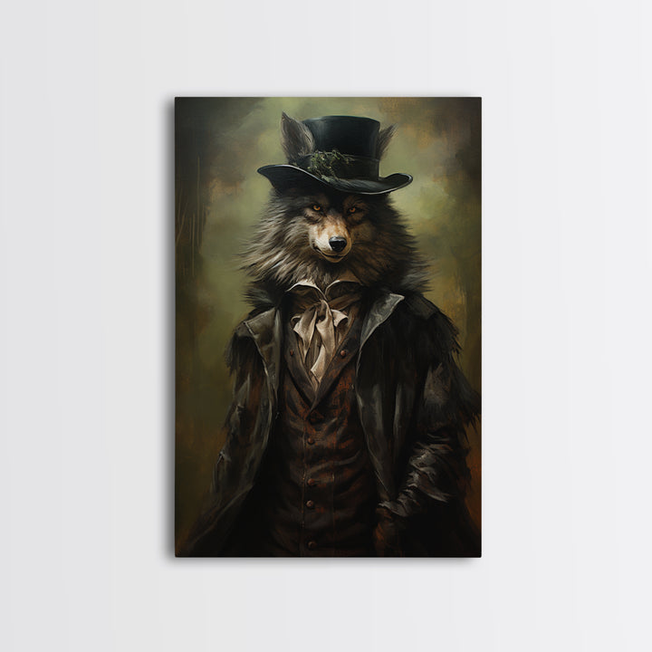 Wolf Gentleman, Victorian Animal Portrait, Halloween Art, Gothic Whimsy Decor, Anthropomorphic Costume Art