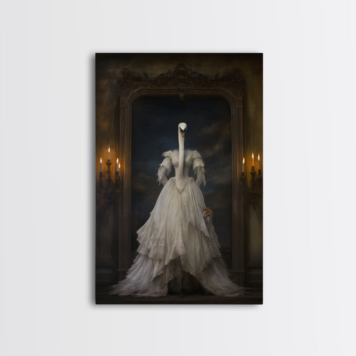 Swan Lady, Victorian Animal Portrait, Halloween Art, Gothic Whimsy Decor, Anthropomorphic Costume Art