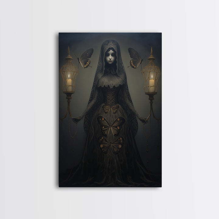 Moth Widow, Victorian Animal Portrait, Halloween Art, Gothic Whimsy Decor, Anthropomorphic Costume Art