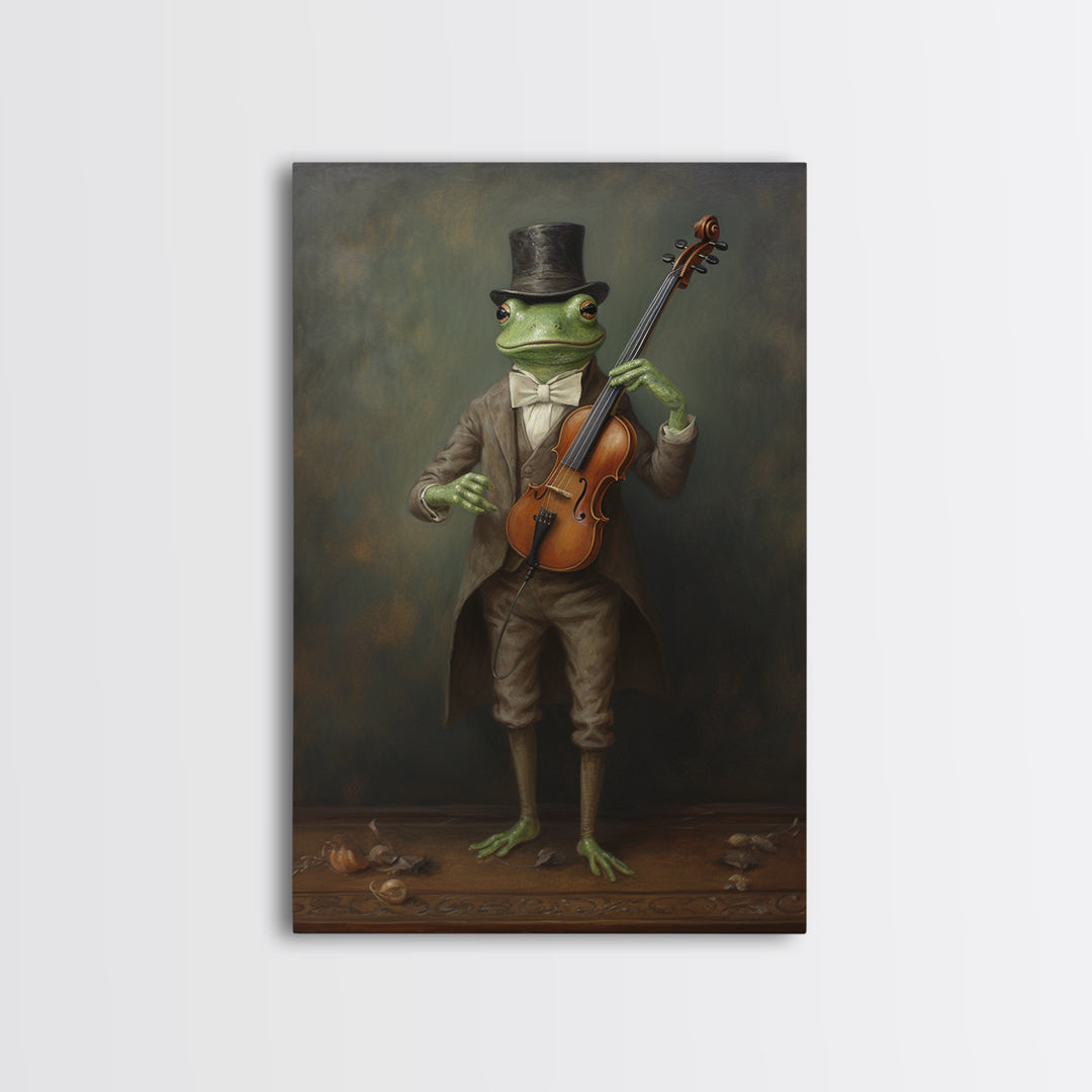 Frog Violinist, Victorian Animal Portrait, Halloween Art, Gothic Whimsy Decor, Anthropomorphic Costume Art