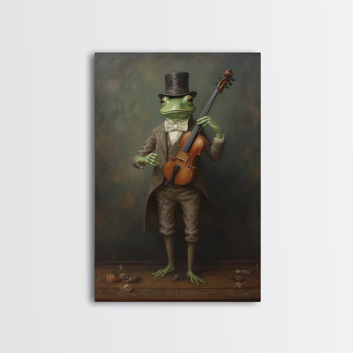 Frog Violinist, Victorian Animal Portrait, Halloween Art, Gothic Whimsy Decor, Anthropomorphic Costume Art