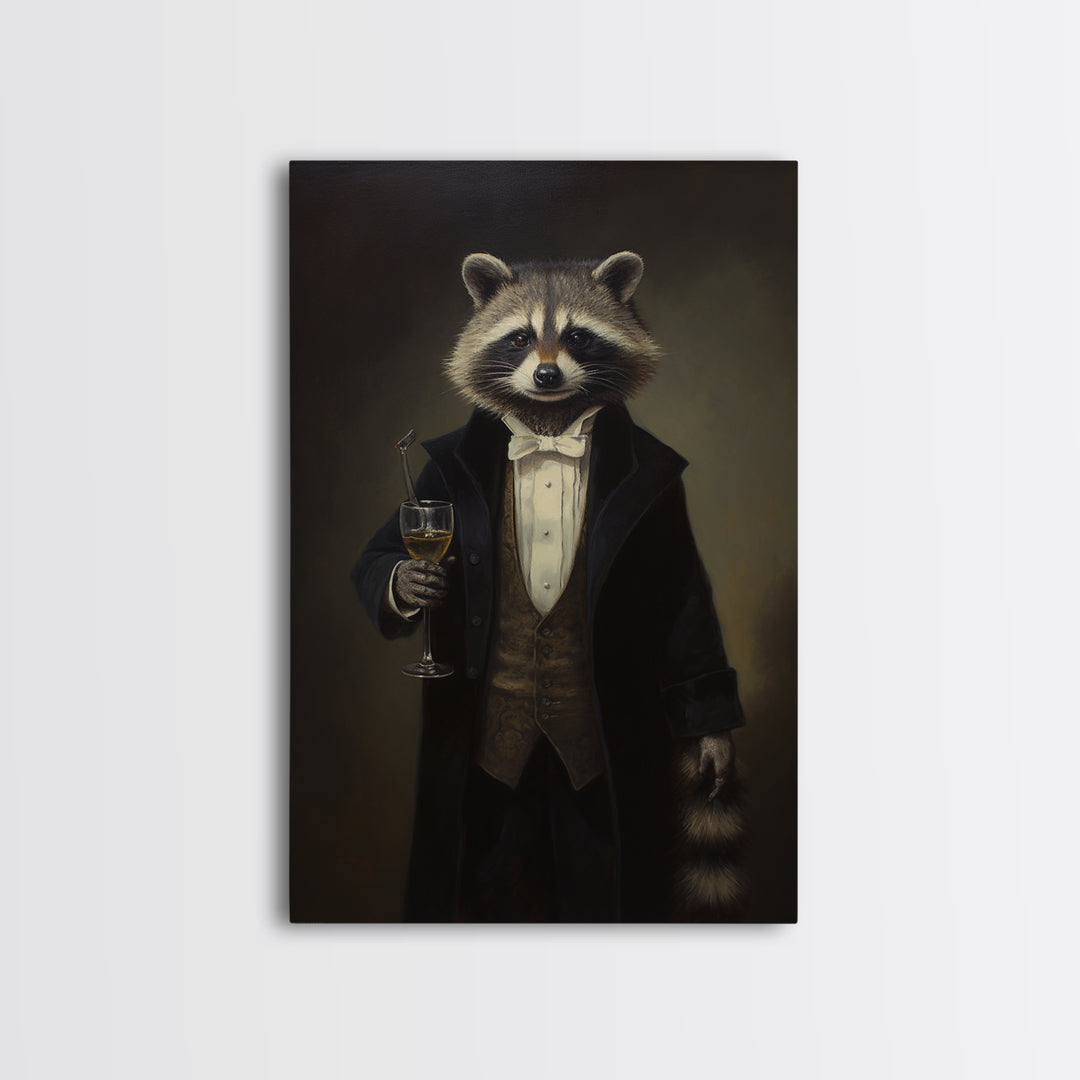 Raccoon Butler, Victorian Animal Portrait, Halloween Art, Gothic Whimsy Decor, Anthropomorphic Costume Art