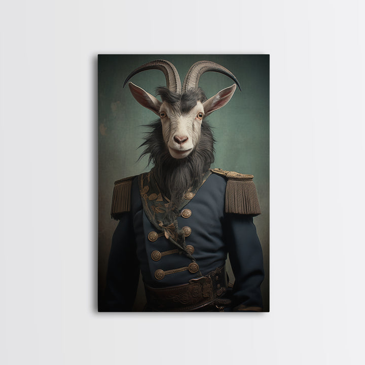 Goat Colonel, Victorian Animal Portrait, Halloween Art, Gothic Whimsy Decor, Anthropomorphic Costume Art