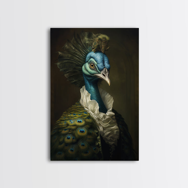 Peacock Socialite, Victorian Animal Portrait, Halloween Art, Gothic Whimsy Decor, Anthropomorphic Costume Art