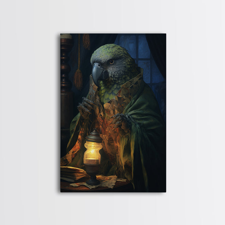 Parrot Fortune Teller, Victorian Animal Portrait, Halloween Art, Gothic Whimsy Decor, Anthropomorphic Costume Art