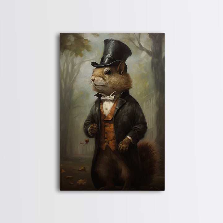 Squirrel Banker, Victorian Animal Portrait, Halloween Art, Gothic Whimsy Decor, Anthropomorphic Costume Art