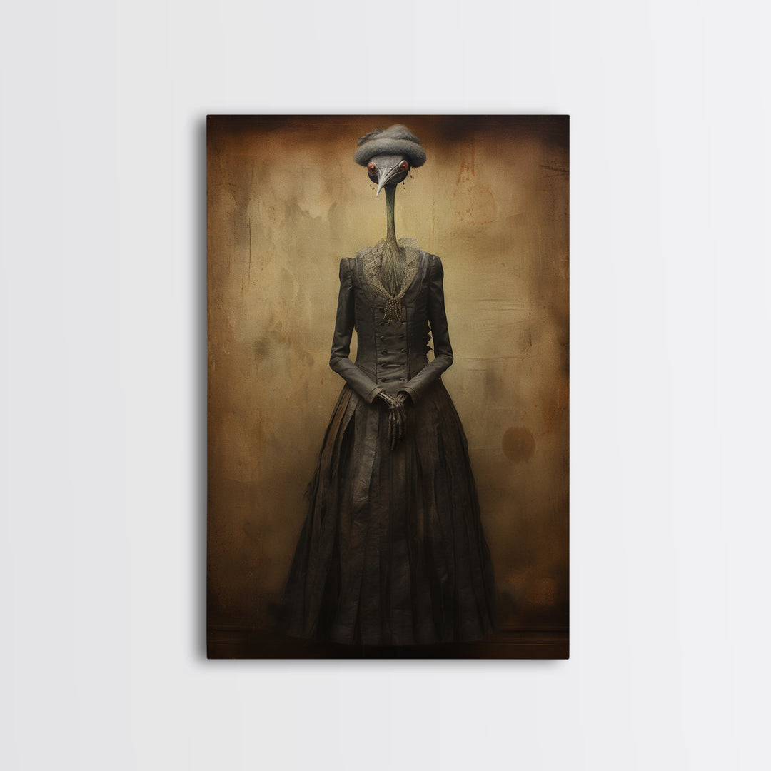 Crane Governess, Victorian Animal Portrait, Halloween Art, Gothic Whimsy Decor, Anthropomorphic Costume Art