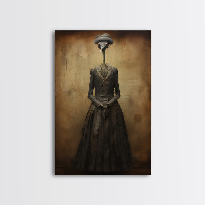 Crane Governess, Victorian Animal Portrait, Halloween Art, Gothic Whimsy Decor, Anthropomorphic Costume Art