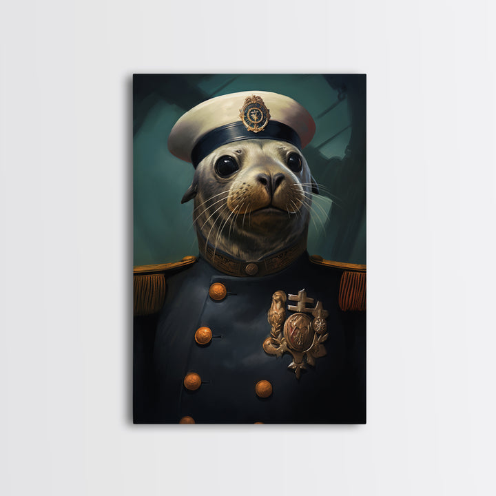 Seal Admiral, Victorian Animal Portrait, Halloween Art, Gothic Whimsy Decor, Anthropomorphic Costume Art