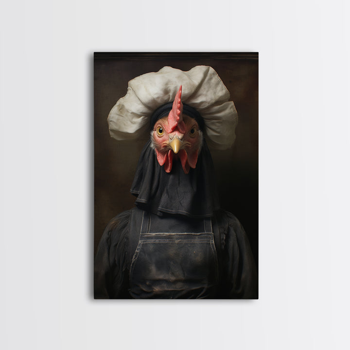 Chicken Housekeeper, Victorian Animal Portrait, Halloween Art, Gothic Whimsy Decor, Anthropomorphic Costume Art