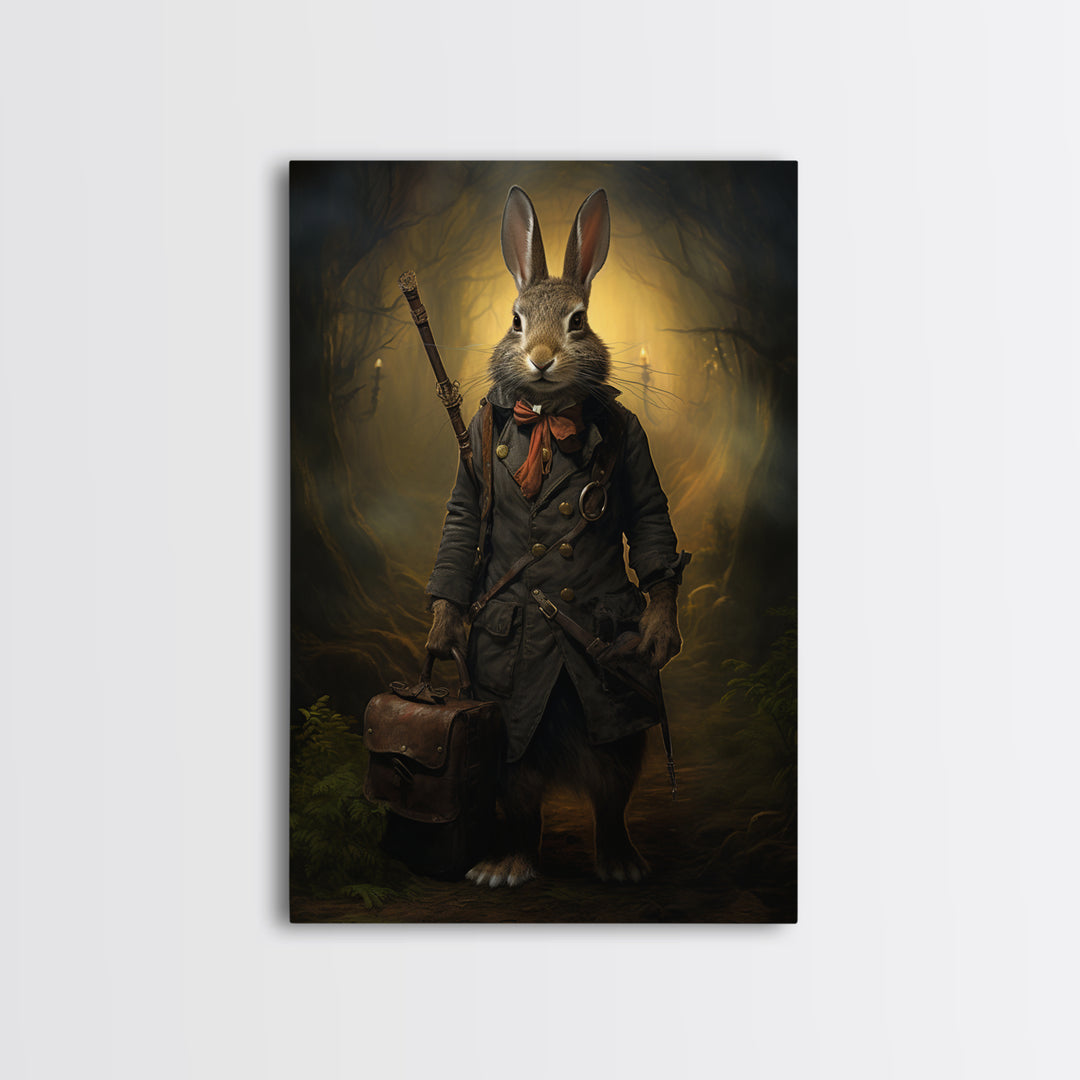 Hare Explorer, Victorian Animal Portrait, Halloween Art, Gothic Whimsy Decor, Anthropomorphic Costume Art