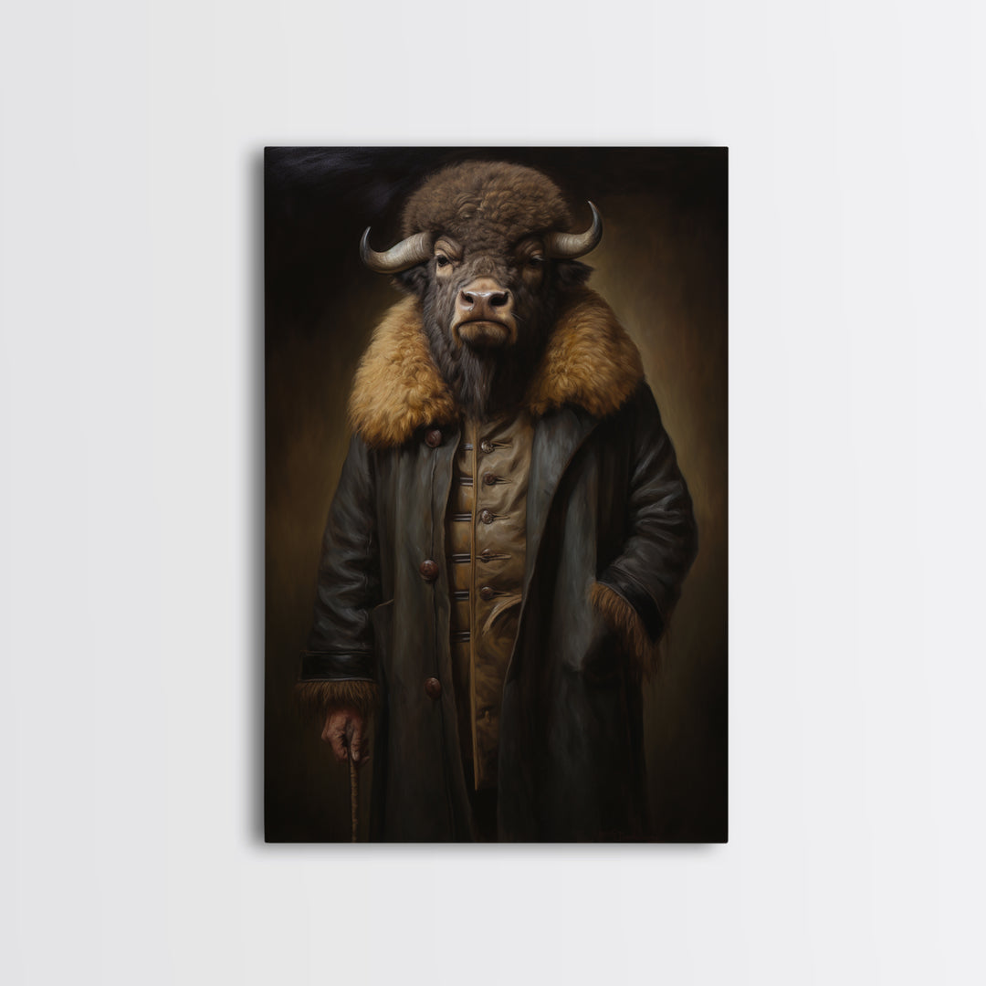 Bison Industrialist, Victorian Animal Portrait, Halloween Art, Gothic Whimsy Decor, Anthropomorphic Costume Art