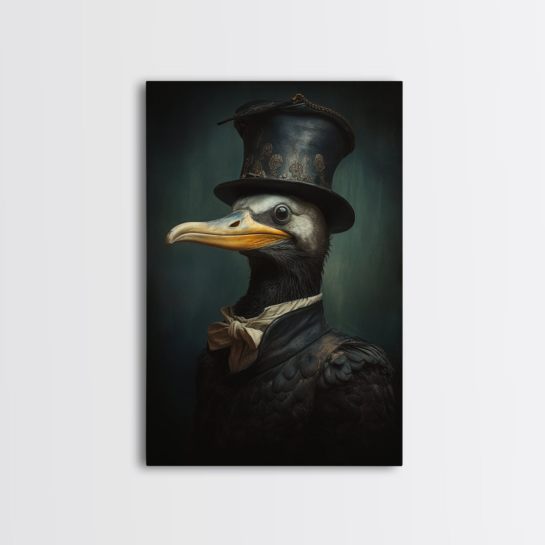 Cormorant Captain, Victorian Animal Portrait, Halloween Art, Gothic Whimsy Decor, Anthropomorphic Costume Art
