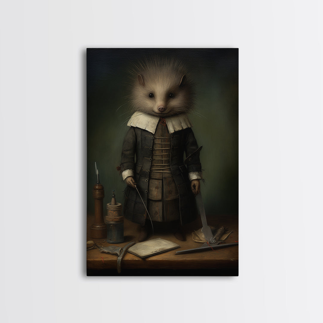 Porcupine Tailor, Victorian Animal Portrait, Halloween Art, Gothic Whimsy Decor, Anthropomorphic Costume Art