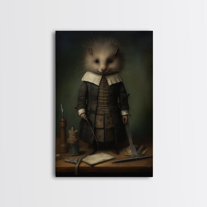Porcupine Tailor, Victorian Animal Portrait, Halloween Art, Gothic Whimsy Decor, Anthropomorphic Costume Art